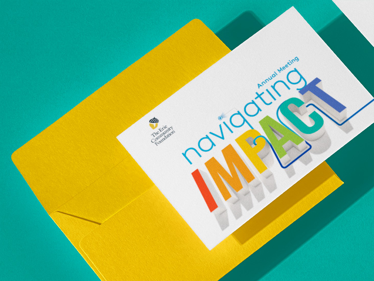 The Erie Community Foundation Annual Meeting 2022 invitation on yellow envelope